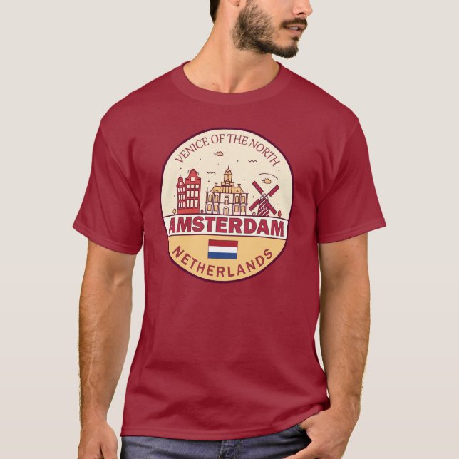Amsterdam Niederlande City Skyline Emblem T-Shirt (Vorderseite)