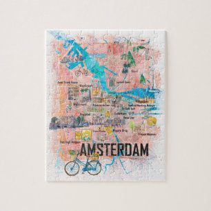 Amsterdam Niederlande Clean Icona City Map Puzzle