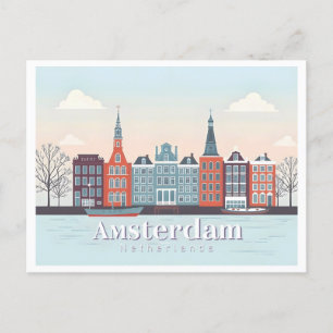 Amsterdam Niederlande Damrak Pastel Travel Design Postkarte