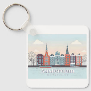 Amsterdam Niederlande Damrak Pastel Travel Schlüsselanhänger