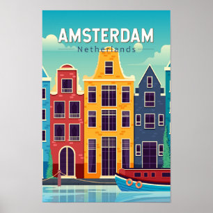 Amsterdam Niederlande farbenfrohe Häuser Reisen Re Poster