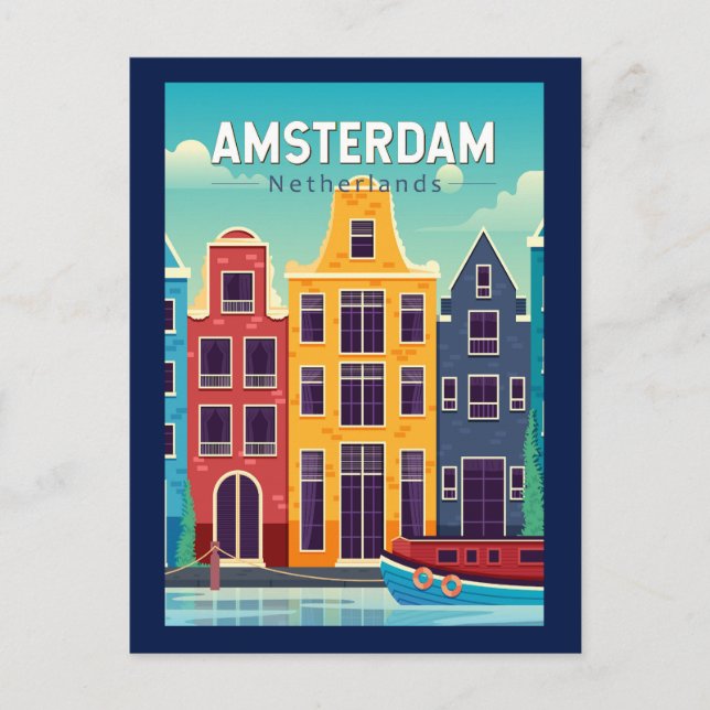 Amsterdam Niederlande farbenfrohe Häuser Reisen Re Postkarte (Vorderseite)