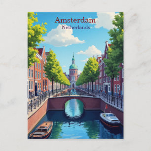 Amsterdam Niederlande Gouache Illustration Reise Postkarte