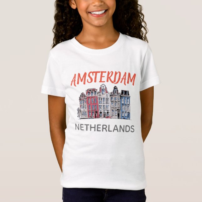 Amsterdam Niederlande Häuser, Mädchen T-Shirt (Vorderseite)