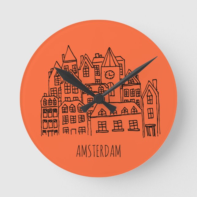 Amsterdam Niederlande Holland City Souvenir Orange Runde Wanduhr (Vorderseite)
