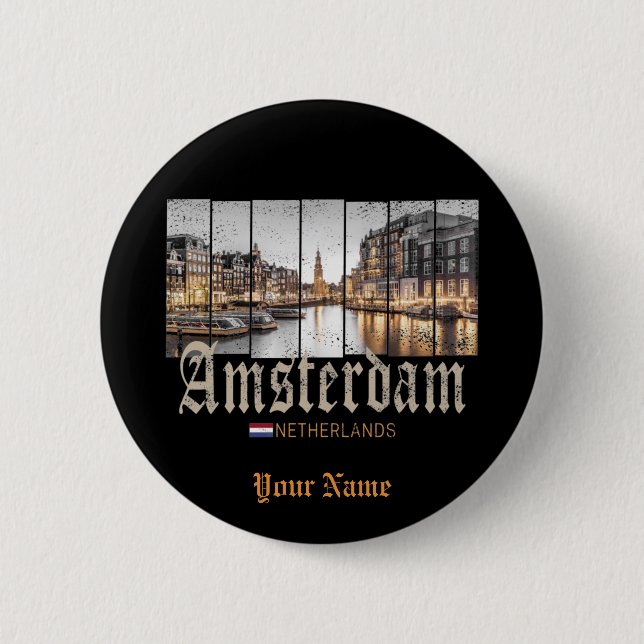 Amsterdam Niederlande Holland Vintage Souvenir Button (Vorderseite)