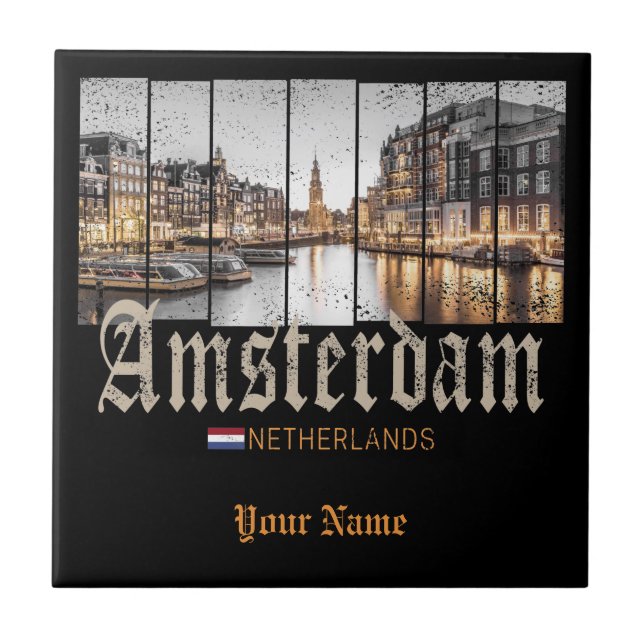 Amsterdam Niederlande Holland Vintage Souvenir Fliese (Vorderseite)