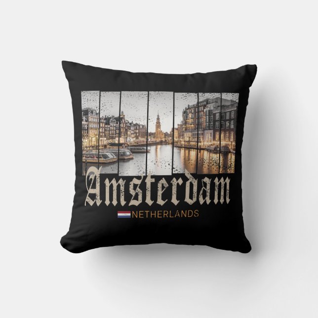 Amsterdam Niederlande Holland Vintage Souvenir Kissen (Vorderseite)