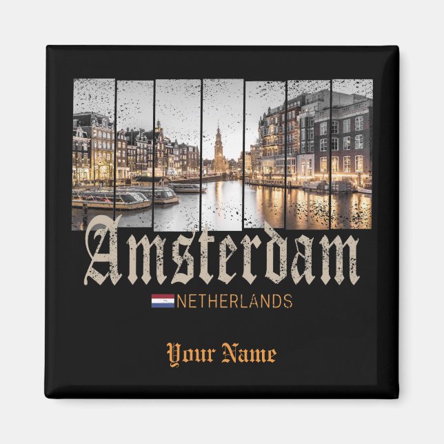Amsterdam Niederlande Holland Vintage Souvenir Magnet (Vorne)