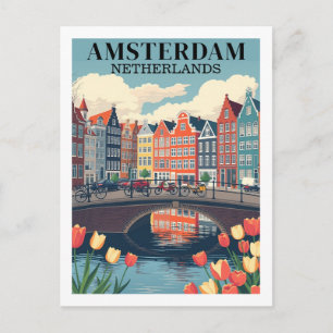 Amsterdam Niederlande Illustration Travel Bicycles Postkarte