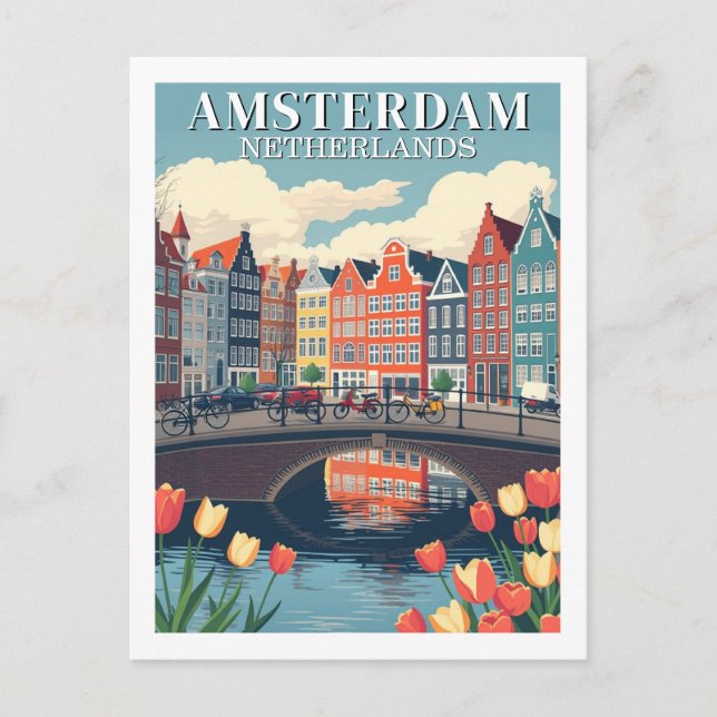 Amsterdam Niederlande Illustration Travel Bicycles Postkarte (Vorderseite)