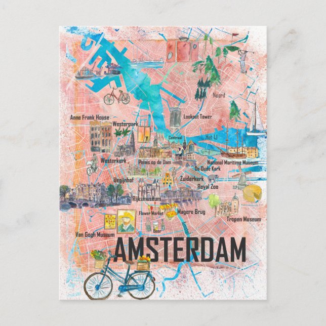 Amsterdam Niederlande Illustriert Karte mit Straße (Vorderseite)