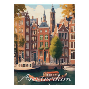 Amsterdam Niederlande Kanal Architektur Szene Poster