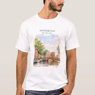 Amsterdam Niederlande Kanal Bunte Stadt   Reise T-Shirt