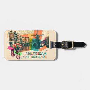 Amsterdam Niederlande Kanal Vintage Pop Art Reise Gepäckanhänger