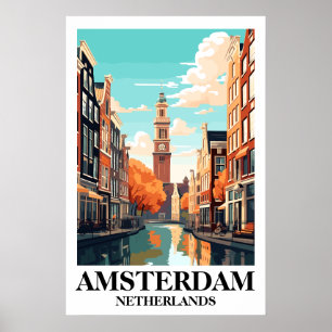 Amsterdam Niederlande Kanal Vintage Reise Kunst Poster