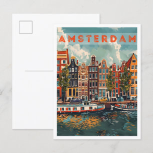 Amsterdam Niederlande Kunst Retro Vintage Reise Postkarte