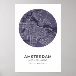 Amsterdam Niederlande Lila Circle Map Poster