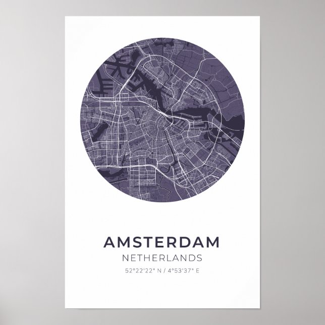 Amsterdam Niederlande Lila Circle Map Poster (Vorne)