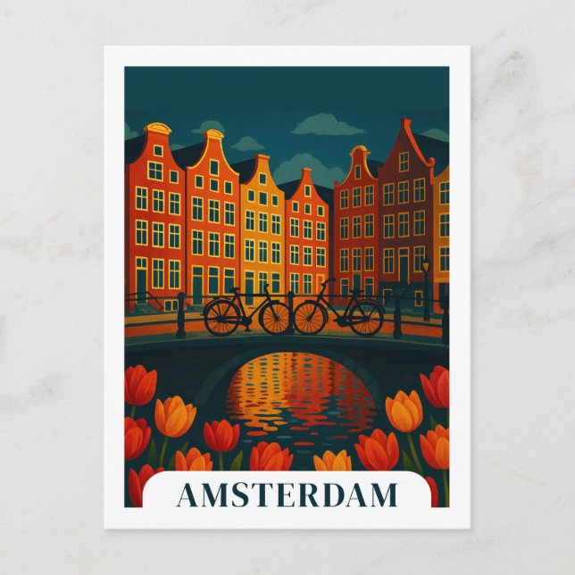 Amsterdam Niederlande Night Travel Bicycle Postkarte (Vorderseite)
