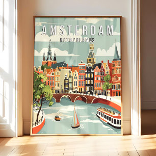 Amsterdam Niederlande Poster Art Druck, Stadt Retr