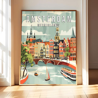 Amsterdam Niederlande Poster Art Druck, Stadt Retr