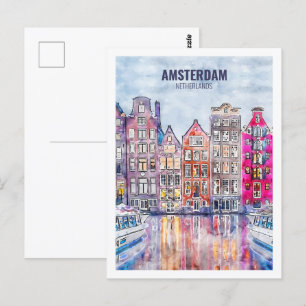 Amsterdam Niederlande Reise Aquarell-Skizze Postkarte