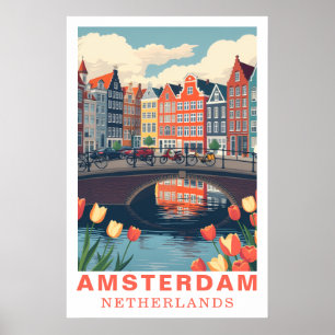 Amsterdam Niederlande Reise Fahrräder Tulpe Poster