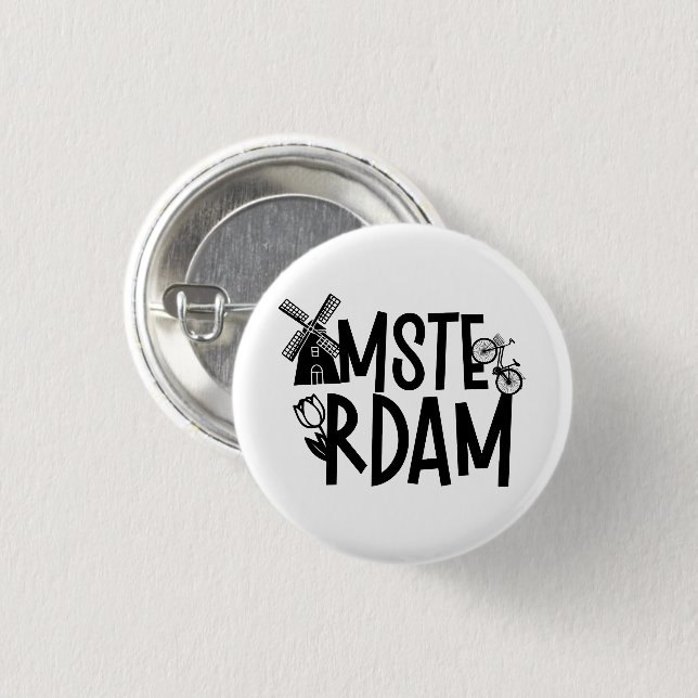 Amsterdam Niederlande Reise Souvenir Button (Vorne & Hinten)