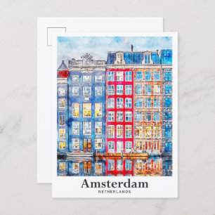 Amsterdam Niederlande Reisen Wasserfarbenhandzeich Postkarte