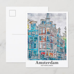 Amsterdam Niederlande Reisen Wasserfarbenhandzeich Postkarte
