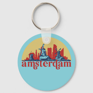 Amsterdam Niederlande Retro City Skyline City Schlüsselanhänger
