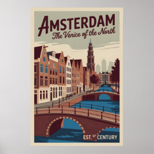Amsterdam Niederlande Retro-Silhouette Reise Poster