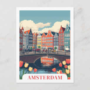 Amsterdam Niederlande Retro Travel Bicycles Postkarte