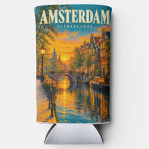 Amsterdam Niederlande Sonnenuntergang Kanal Vintag