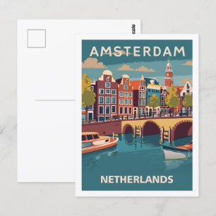 Amsterdam Niederlande Vintag Famous Travel Place Postkarte