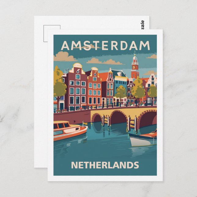 Amsterdam Niederlande Vintag Famous Travel Place Postkarte (Vorne/Hinten)