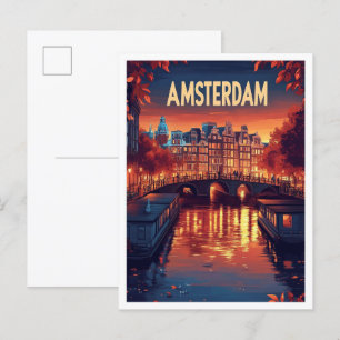 Amsterdam Niederlande Vintag Illustration Travel Postkarte