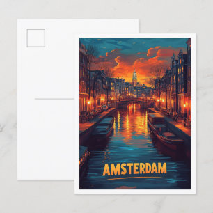 Amsterdam Niederlande Vintag Illustration Travel Postkarte