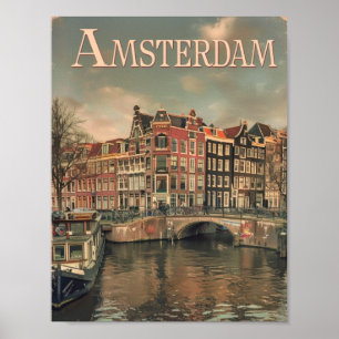 Amsterdam Niederlande Vintage Berühmter Reiseort Poster