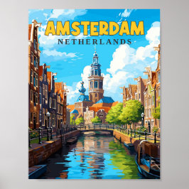 Amsterdam Niederlande Vintage Illustration Poster