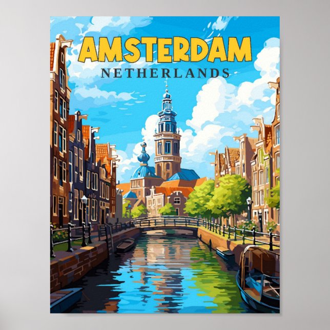 Amsterdam Niederlande Vintage Illustration Poster (Vorne)