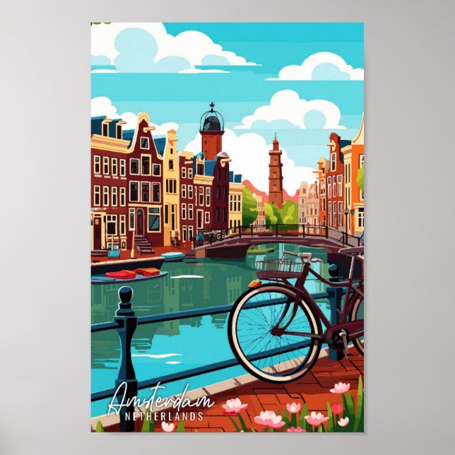 Amsterdam Niederlande Vintage Illustration Poster (Vorne)