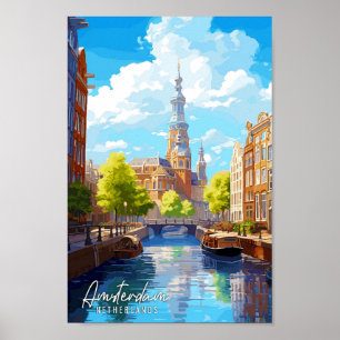Amsterdam Niederlande Vintage Illustration Poster