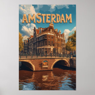 Amsterdam Niederlande Vintage-Illustration Reise Poster