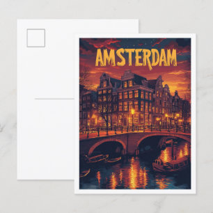 Amsterdam Niederlande Vintage-Illustration Reise Postkarte
