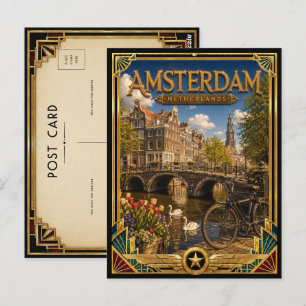 Amsterdam Niederlande Vintage Kanal Art Deco Postkarte