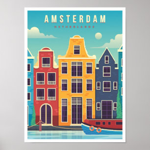 Amsterdam Niederlande Vintage Reise  Poster