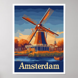 Amsterdam Niederlande Vintage-Reiseillustration Poster