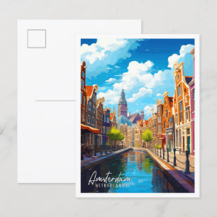 Amsterdam Niederlande Vintage-Reiseillustration Postkarte